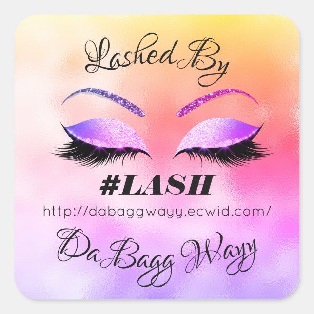 Pegatina Cuadrada Hecho Por Purpurina Lazas Belleza Rosa Makeup Ombr (Anverso)