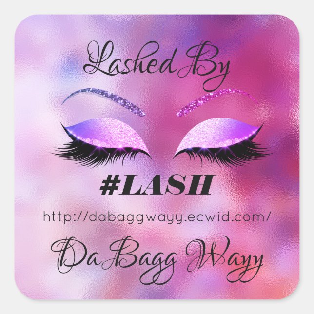 Pegatina Cuadrada Hecho Por Purpurina Lazas Belleza Rosa Maquillaje  (Anverso)