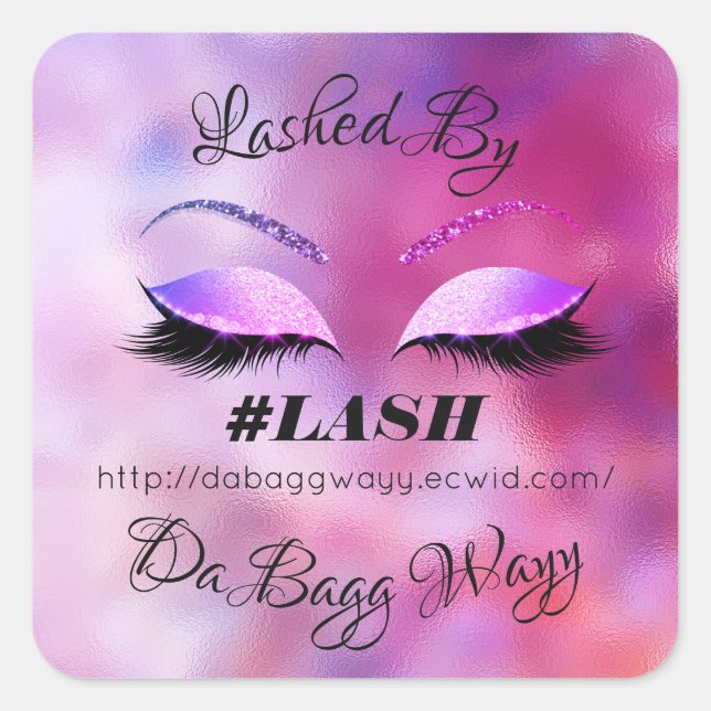 Pegatina Cuadrada Hecho Por Purpurina Lazas Belleza Rosa Rubor Maquu (Anverso)