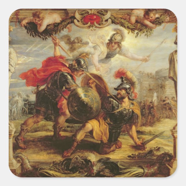 Pegatina Cuadrada Hector de Aquiles que derrota, 1630-32 (Anverso)