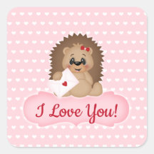 Hedge Hog Valentine Letter Mail I love you Pegatin