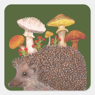 Pegatina Cuadrada Hedgehog con hongos pegatinas
