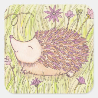 Pegatina Cuadrada Hedgehog de la primavera animada