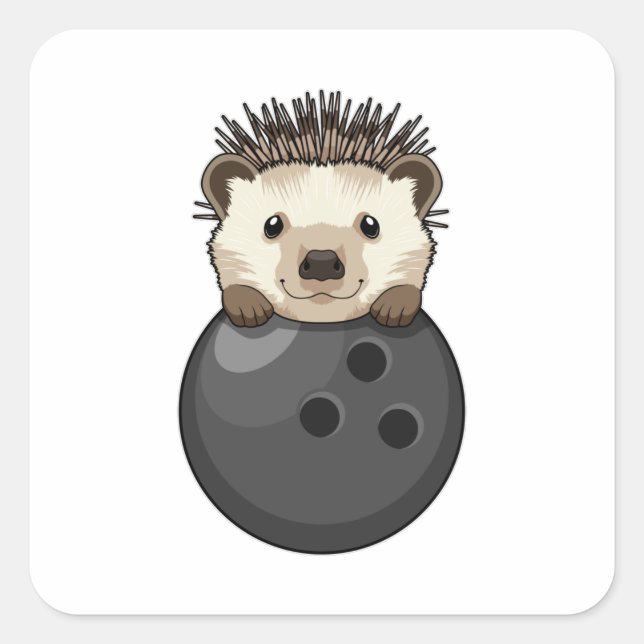Pegatina Cuadrada Hedgehog en el Bowling con bolas (Anverso)