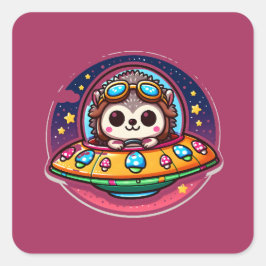 Pegatina Cuadrada Hedgehog espacial UFO