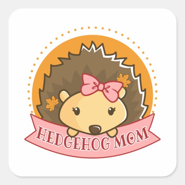 Pegatina Cuadrada Hedgehog Mom (Anverso)