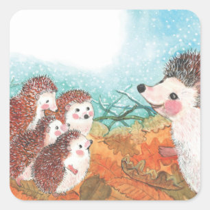 Pegatina Cuadrada Hedgehogs hablando entre sí Ilustracion