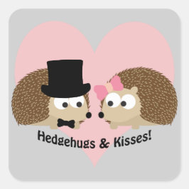 Pegatina Cuadrada Hedgehugs and Kisses Hedgehog Pareja