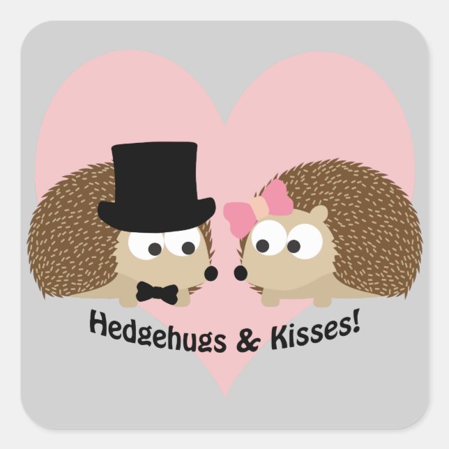 Pegatina Cuadrada Hedgehugs and Kisses Hedgehog Pareja (Anverso)