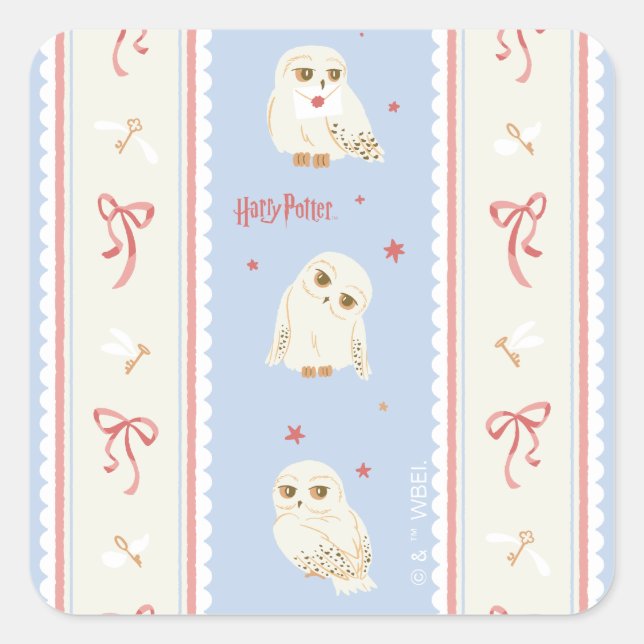 Pegatina Cuadrada Hedwig Owl Post Stripe Pattern (Anverso)
