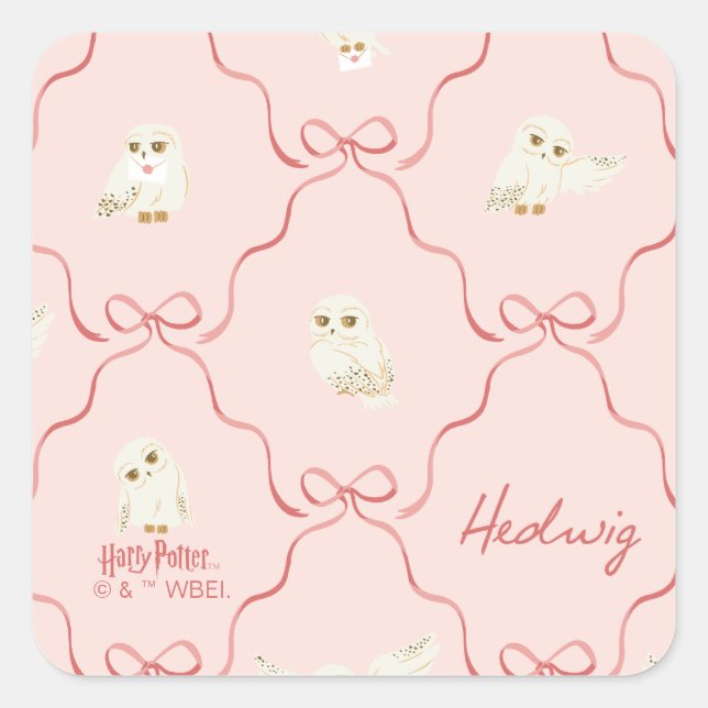 Pegatina Cuadrada Hedwig Pink Ribbon Pattern (Anverso)