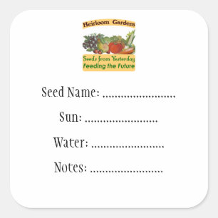 Pegatina Cuadrada Heirloom Gardens Personalizado Seed Packet Labels
