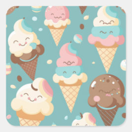 Pegatina Cuadrada Helado colorido lindo