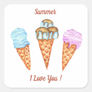 Pegatina Cuadrada Helado Cream Te Amo Un Verano Agradable