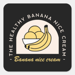 Pegatina Cuadrada Helado de banana lindo crema casero fruta saludabl