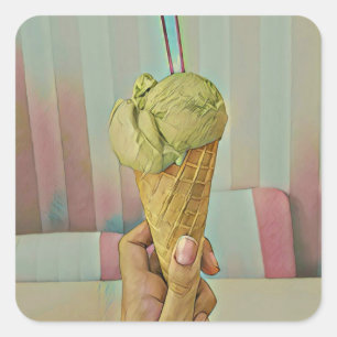 Pegatina Cuadrada Helado de chocolate