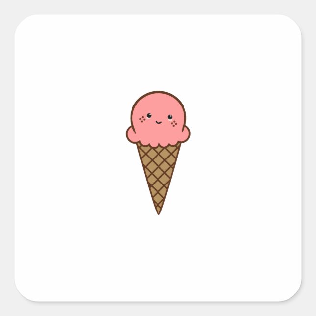 Pegatina Cuadrada Helado de Kawaii (Anverso)