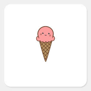 Pegatina Cuadrada Helado de Kawaii