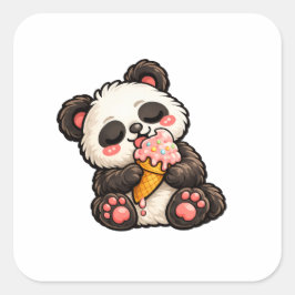 Pegatina Cuadrada Helado de Panda Adorable