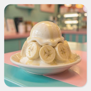 Pegatina Cuadrada Helado de Plátano con Resina Tienda de Helados R