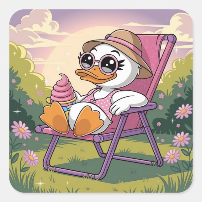Pegatina Cuadrada Helado de verano para comer pato (Anverso)