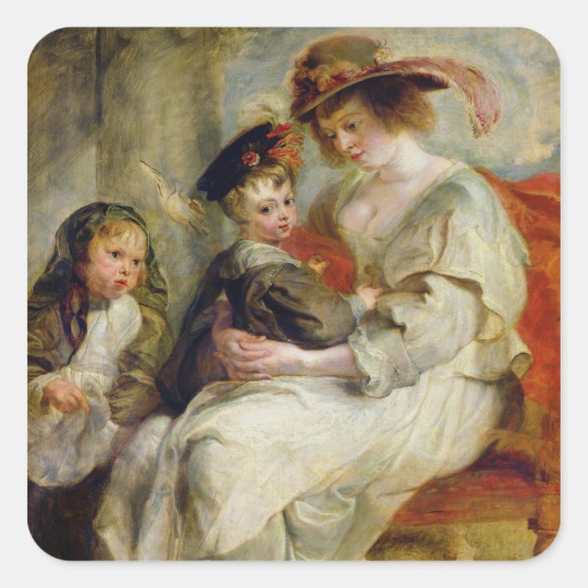 Pegatina Cuadrada Helene Fourment con dos de sus hijos (Anverso)