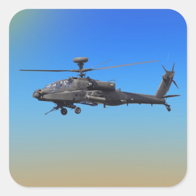 Pegatina Cuadrada Helicóptero Apache AH-64 (Anverso)