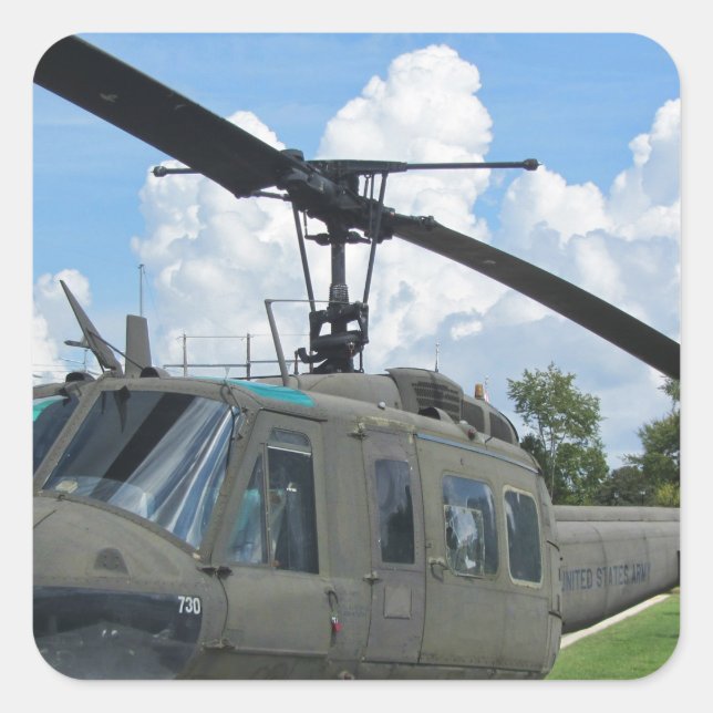 Pegatina Cuadrada Helicóptero Militar Huey de Vietnam antiguo (Anverso)