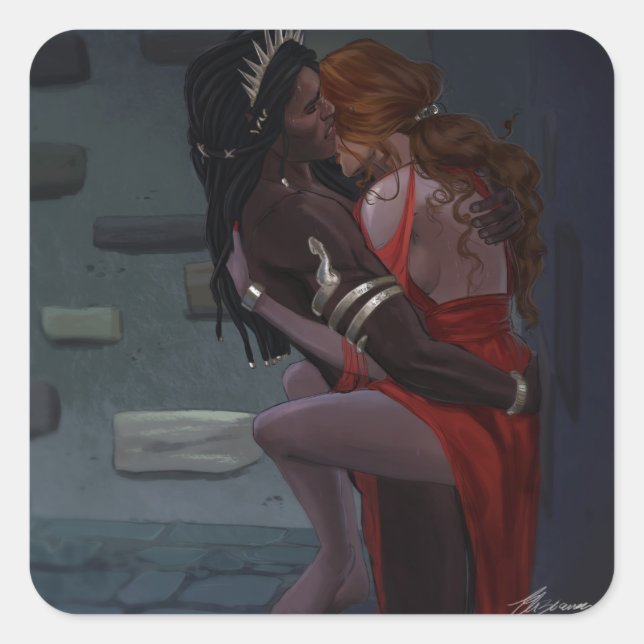 Pegatina Cuadrada Helion y la Dama del Otoño (Anverso)