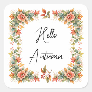 Pegatina Cuadrada Hello Autumn – Florale Aquarell-Aufkleber