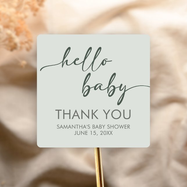 Pegatina Cuadrada Hello Baby Minimalist Baby Shower (Hello Baby Baby Shower Sticker)