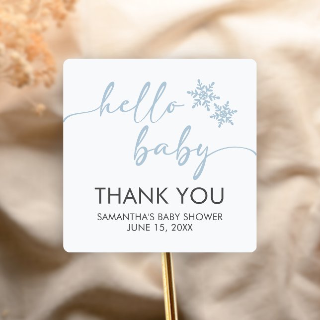 Pegatina Cuadrada Hello Baby Shower (Winter Baby Shower Sticker)