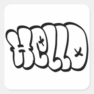 PEGATINA CUADRADA HELLO BUBBLE GRAFFITI