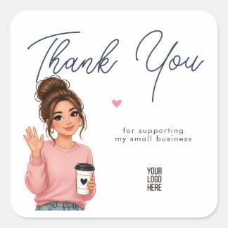 Pegatina Cuadrada Hello Lady Round Thank You Sticker | Cute Woman 