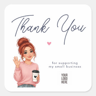 Pegatina Cuadrada Hello Lady Round Thank You Sticker | Cute Woman 