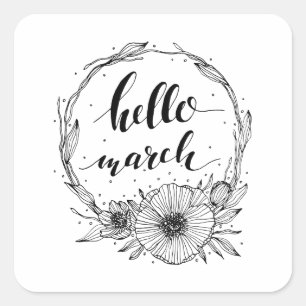 Pegatina Cuadrada Hello March Line Art