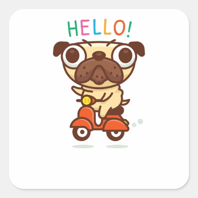Pegatina Cuadrada Hello Pug (Anverso)
