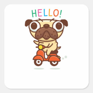 Pegatina Cuadrada Hello Pug