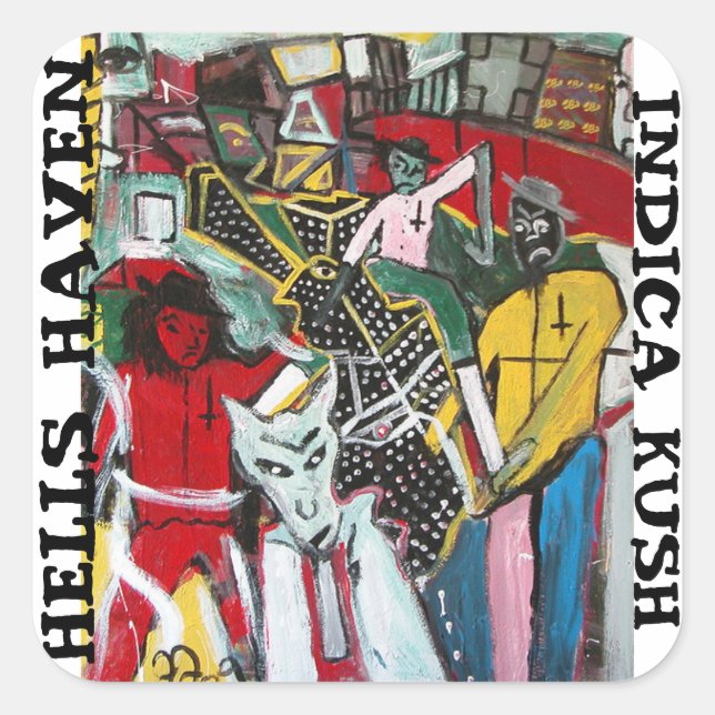 PEGATINA CUADRADA HELLS HAVEN INDICA KUSH (Anverso)