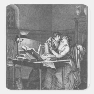 Pegatina Cuadrada Heloise y Abelard en su estudio