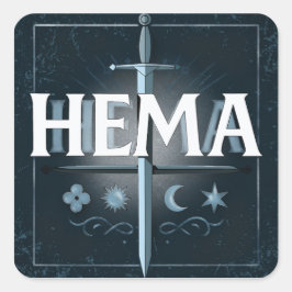 Pegatina Cuadrada HEMA Medieval Sword Emblem – Blue Graffiti Style