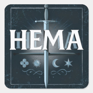 Pegatina Cuadrada HEMA Medieval Sword Emblem – Blue Graffiti Style