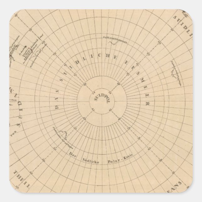 Pegatina Cuadrada Hemisferio meridional, la Antártida (Anverso)