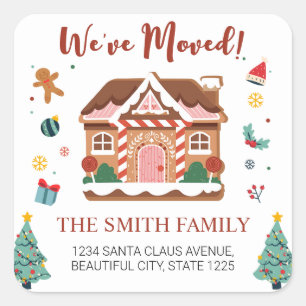 Pegatina Cuadrada Hemos movido la nueva dirección del árbol de Navid