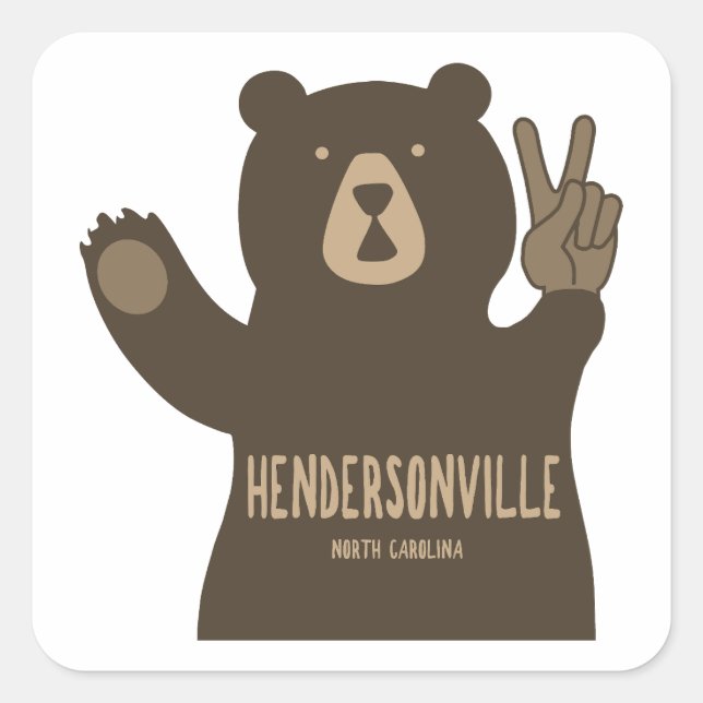 Pegatina Cuadrada Hendersonville North Carolina Peace Bear (Anverso)
