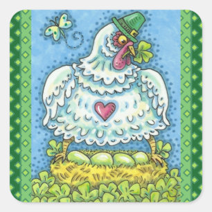 PEGATINA CUADRADA HENES IRLANDESES DIVERSOS, HUEVOS VERDES Y SOMBROC