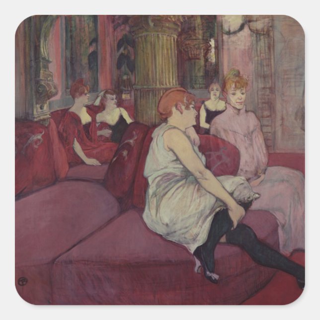 Pegatina Cuadrada Henri de Toulouse-Lautrec | En el Salón de la Ru (Anverso)