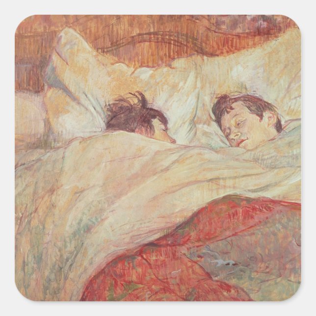 Pegatina Cuadrada Henri de Toulouse-Lautrec | La cama, c.1892-95 (Anverso)