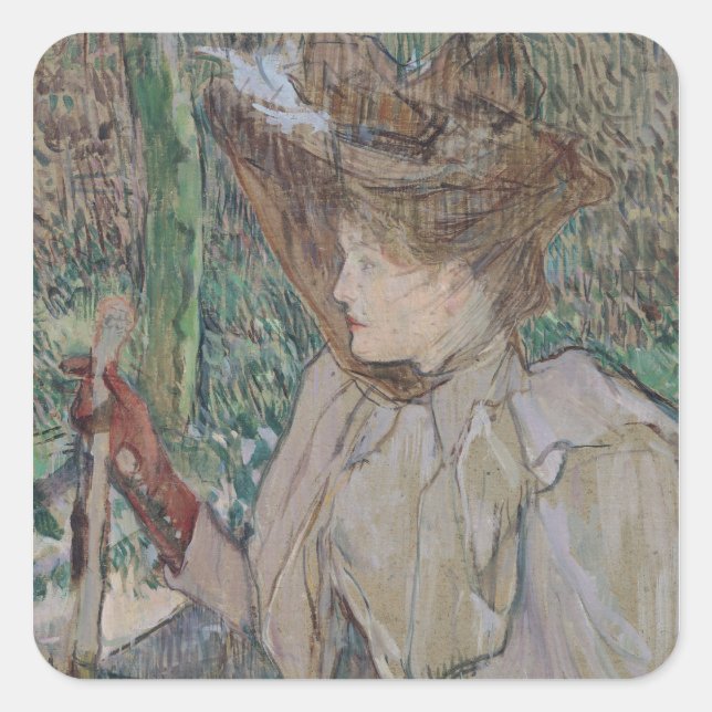 Pegatina Cuadrada Henri de Toulouse-Lautrec | Mujer con guantes, 189 (Anverso)