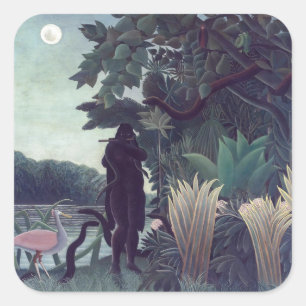 Pegatina Cuadrada Henri Rousseau - El encantador de serpientes